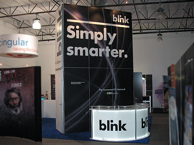 Trade Show Booth Design black and white branding blink network custom design for booth custom trade show booth design ecotality electric vehicle charger graphics for convention phoenix trade show booth smart slogan trade show booth design trade show booth with tv tradeshow booth
