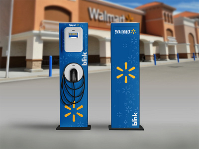 Walmart Blink Wrap 2013 blink network blue and yellow custom design of product wrap custom wrap design design style ecotality electric vehicle charger walmart branding walmart design walmart ev charger walmart green products