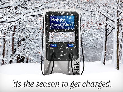 Happy New Year animated holiday card animated snow blink dc fast charger blink network christmas card design electric vehicle charger electric vehicle network happy new year holiday card new year card newyear winter photo