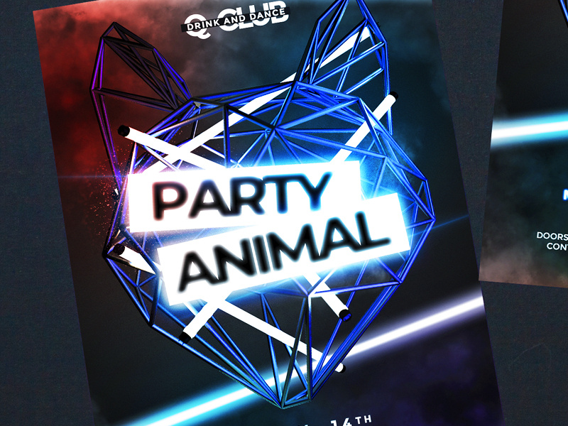 House Club Party neon party animal fur club party club night ladies night house dance night red modern party event dj dance music music fashion club flyer party flyer party invitation