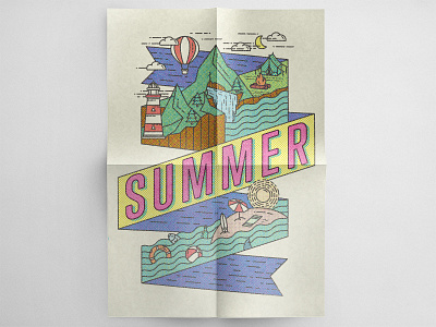 Summer Illustration colored with cmyk halftone dots. cmyk design illustration