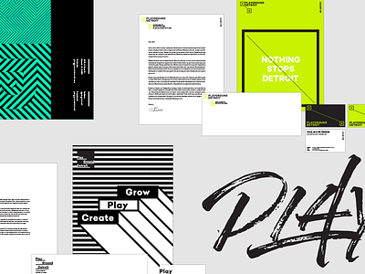 Playground Detroit Concept branding identity logo pattern print stationary stripes type typography