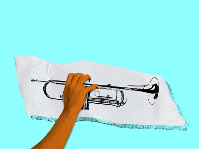 La La La MUSIC collage halftone hand music paper trumpet