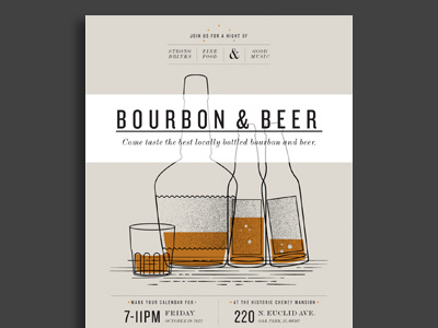 Bourb n Beer alcohol beer bourbon drinks flier glass poster tan typography whisky