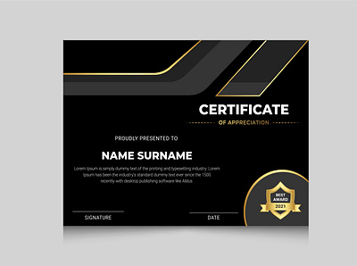 Certificate Of Appreciation award branding certificate design graphic design minimal vector