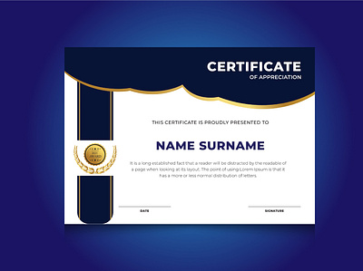 Certificate Of Appreciation branding certificate design graphic design logo minimal ui vector