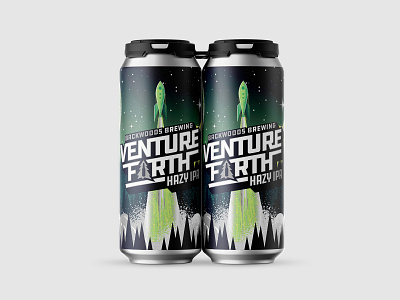 Venture Forth Cans adventure beer beer can beer label brewery design explore forest illustration landscape lettering logo moon mountain outdoors packaging rocket rocket launch space type