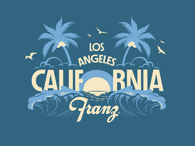 Los Angeles, California badge beach bird california clouds design illustration la lockup logo los angeles ocean palm tree socal southern california sunset vintage vintage illustration wave west coast