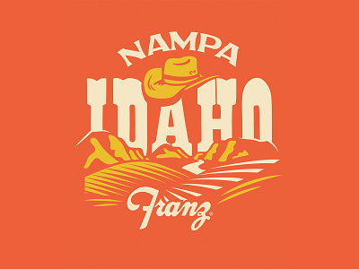 Nampa, Idaho cowboy hat design fields hills idaho illustration landscape lockup logo minimal color mountains nampa outdoors red river scene typography usa valley vintage