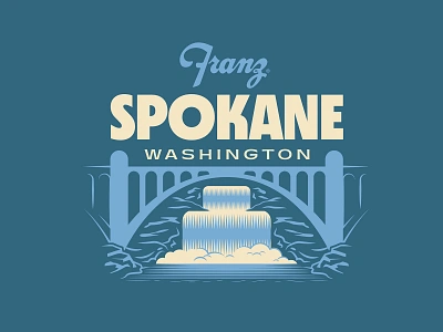 Spokane, Washington blue branding bridge design illustration landscape lockup logo monroe northwest pnw river spokane typography usa vintage wa washington water waterfall