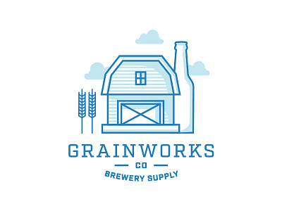 Grainworks Co. 3 barn branding brewery design farm identity illustration lines logo mark type wheat