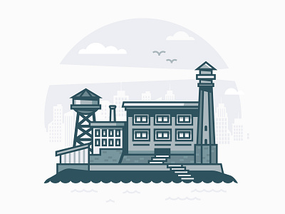 Alcatraz alcatraz city clouds design illustration island jail lighthouse lines san francisco water tower