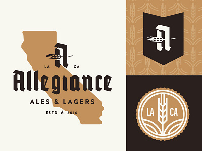 Allegiance Identity a blackletter branding brewery icon identity logo logo mark mark minimal wheat