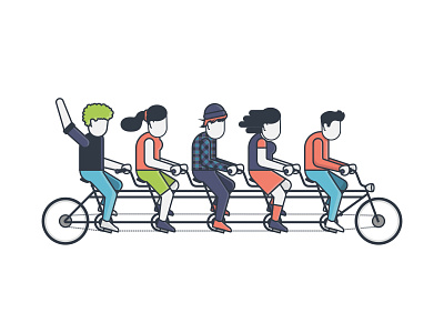 Teamwork bicycle bike biking character design friends illustration ride tandem teamwork together travel