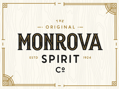 Monrova Spirit Co. design distillery font illustration logo mark spirit texture type typography vintage wood