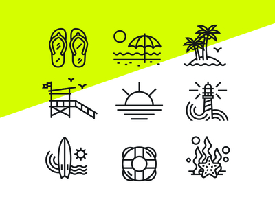 Beach Vibes beach icon icon set illustration lighthouse line work ocean palm tree stroke summer sun surf