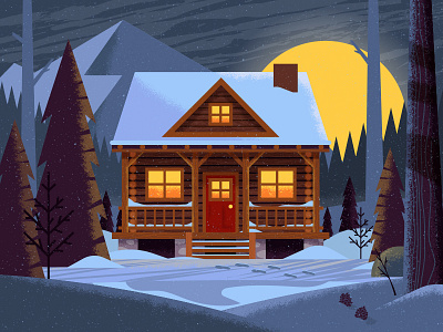 Fortress of Solitude adventure cabin explore house illustration landscape mountains night snow trees winter woods