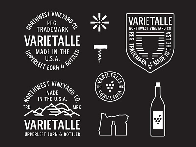 Varietalle Vineyards adventure badge bottle design explore logo mountain northwest oregon vintage wine winery