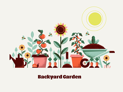 Backyard Garden backyard design farm flower garden illustration nature outdoors plants texture tomato vegetables