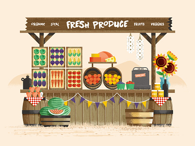 Fresh Produce apple corn farm farm stand flower food fruit illustration produce texture tomato vegetable