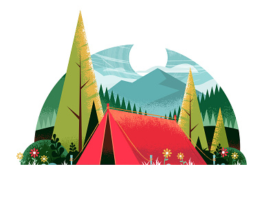 Up in the Woods adventure camp camping explore illustration landscape nature outdoors tent texture vector woods