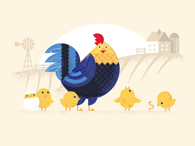 Cluck Yeah animal barn bird chicken farm fields geometric illustration mill rooster sun texture