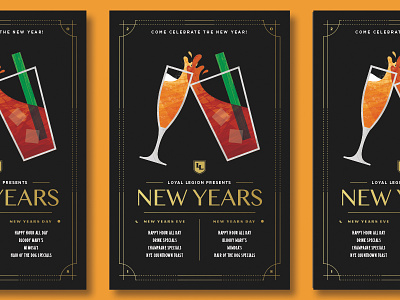 New Years art deco bloody mary champagne cheers design illustration new years party poster retro texture wine