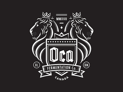 Oca Fermentation Co. badge beer blackletter branding canada crest design illustration linework lion logo typography