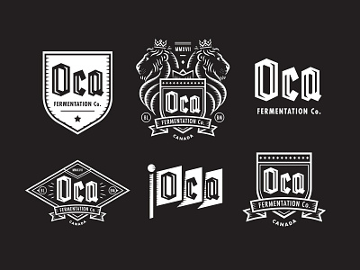 Oca Fermentation badge banner beer blackletter branding brewery brewing design identity illustration lion logo