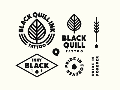 Black Quill badge branding crest design drop identity lockup logo quill seal tattoo typography