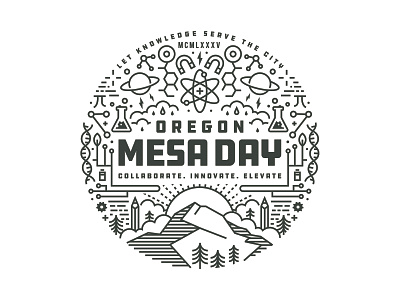 MESA Day adventure branding clouds design explore illustration label landscape line work logo mountian northwest oregon portland science science illustration sun tree