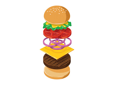 Burger bbq bread burger cheese cheeseburger design food geometric grill hamburger icon illustration isometric logo menu restaurant shading texture tomato vegetable