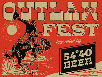 Outlaw Fest beer branding brewery cowboy design gig poster horse illustration lettering logo poster poster design retro rodeo texture type west wild west