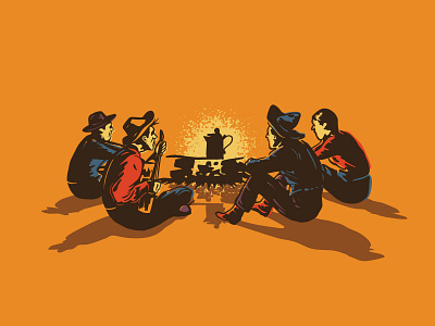 Boys Night campfire coffee cowboy design fire guitar illustraion retro vintage vintage illustration west western wild west