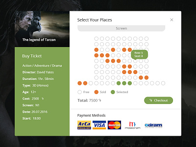 Buy Online Tickets booking cinema movie seats tickets ui ux website