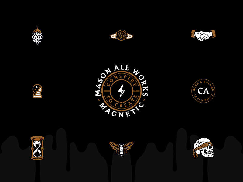 Collaboration Icons black rye ipa hourglass moth rose skull illustration branding mason craft beer san diego icons beer