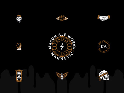 Collaboration Icons beer black rye ipa branding craft beer hourglass icons illustration mason moth rose san diego skull