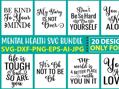 Mental Health SVG Bundle motivational clip arts