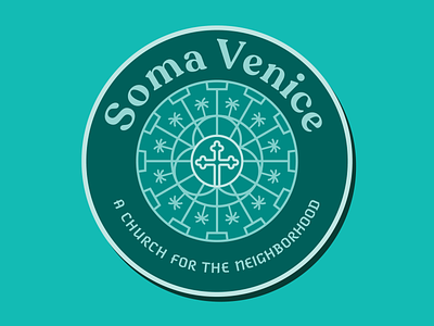 Soma Venice Sticker Idea badge branding church cross engraving etching identity line logo palm sticker tree