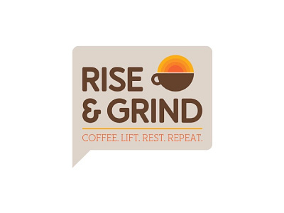 Rise & Grind Coffehouse/Gym Logo Design badge coffee coffeehouse crossfit gym minimal mug simple sun sunrise