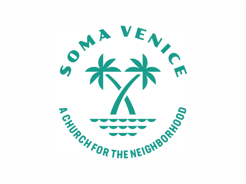 Soma Venice Badge minimal circle water waves trees tree palm tree palm neighborhood venice soma church badge