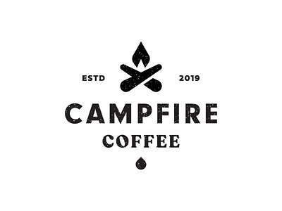 Campfire Coffee badge black brand branding bw campfire coffee drink drip drop fire flame logo logotype neuzeit recoleta retro vintage white wood