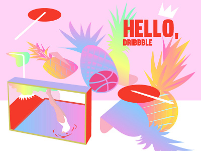 Hello Dribbble! colours debut dribbble first shot forest girl gradient hello hello dribbble illustration red vector