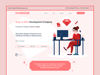 Ruby on Rails Company Landing Page UI/UX branding flat illustration landing page ruby ui ux vector web design web graphic design website wireframes