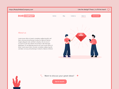 Ruby on Rails About Page UI/UX about page branding flat illustration logo ruby ui ux vector