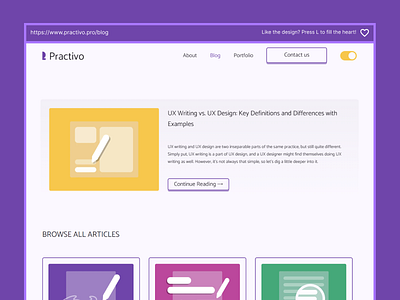 Practivo Blog UI/UX Design blog branding figma flat illustration landing page logo responsive startup team ui ux vector writing