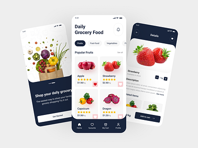 Grocery Shop Mobile App app design app ui design clean ui delivery app food delivery grocery app grocery store illustration latest design mobile app modern design online order popular design product design shahinurstk02 shopping trendy design ui uiux design ux