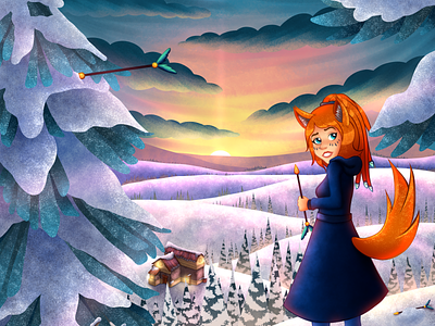 Valentía ante la adversidad concept art dibujo digital escenario ilustracion mujer nieve paisaje personaje zorra