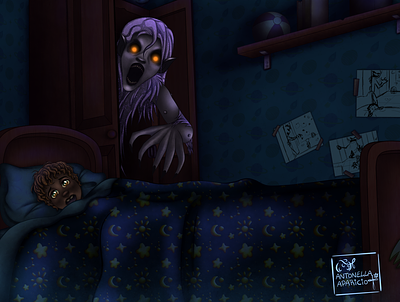 El monstruo del ropero cartoon digital fantasia fobias horror ilustracion miedo monstruo niño oscuro ropero tetrico