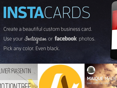 New InstaCards Home business cards home landing redesign